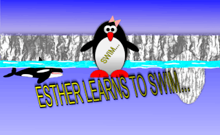 Esther the penguin. Learn to swim.